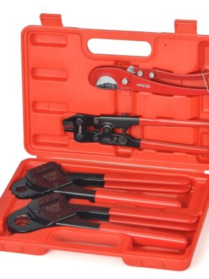 SharkBite Iwiss PEX Crimp Tool Kit, 5-Piece, Crimps 1/2" & 3/4" Copper Rings, Includes Cutter & Gauge