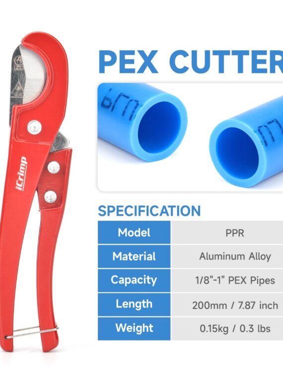 SharkBite Iwiss PEX Crimp Tool Kit, 5-Piece, Crimps 1/2" & 3/4" Copper Rings, Includes Cutter & Gauge