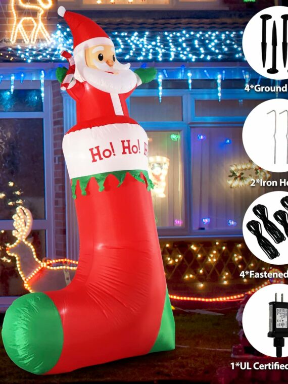 SHDEJTG 10ft Inflatable Santa Claus with LED Lights for Christmas Indoor/Outdoor Decor