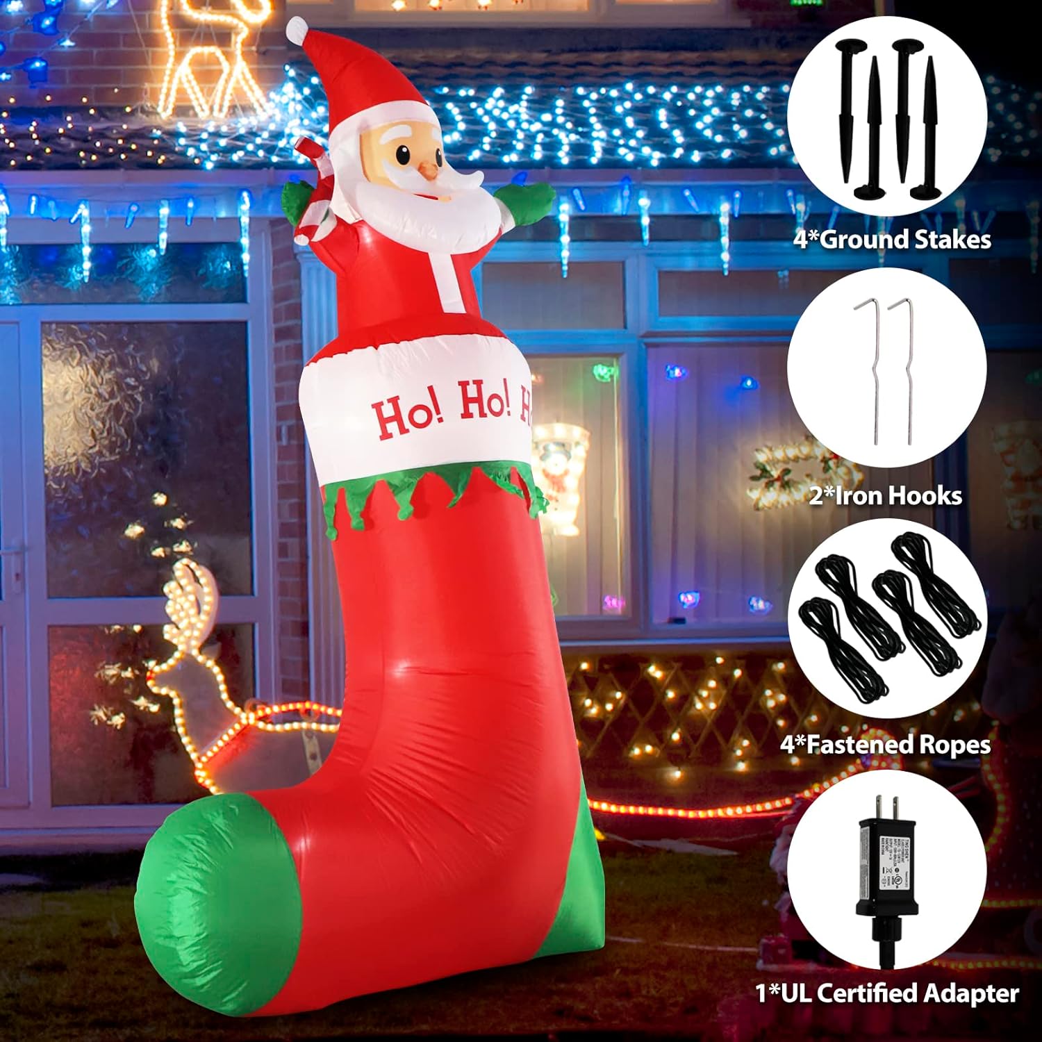 SHDEJTG 10ft Inflatable Santa Claus with LED Lights for Christmas Indoor/Outdoor Decor