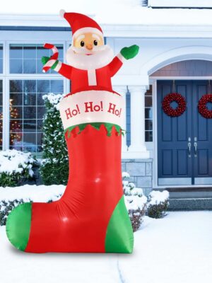 SHDEJTG 10ft Inflatable Santa Claus with LED Lights for Christmas Indoor/Outdoor Decor