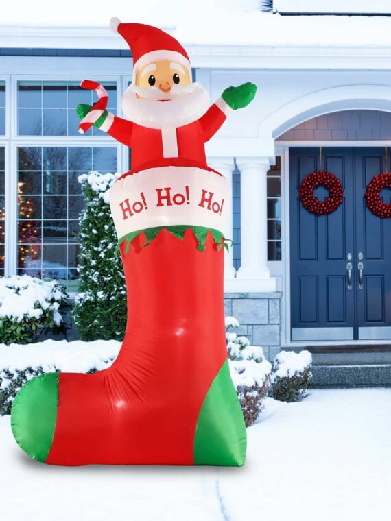 SHDEJTG 10ft Inflatable Santa Claus with LED Lights for Christmas Indoor/Outdoor Decor