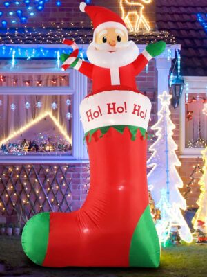 SHDEJTG 10ft Inflatable Santa Claus with LED Lights for Christmas Indoor/Outdoor Decor