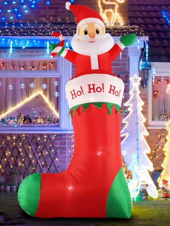 SHDEJTG 10ft Inflatable Santa Claus with LED Lights for Christmas Indoor/Outdoor Decor