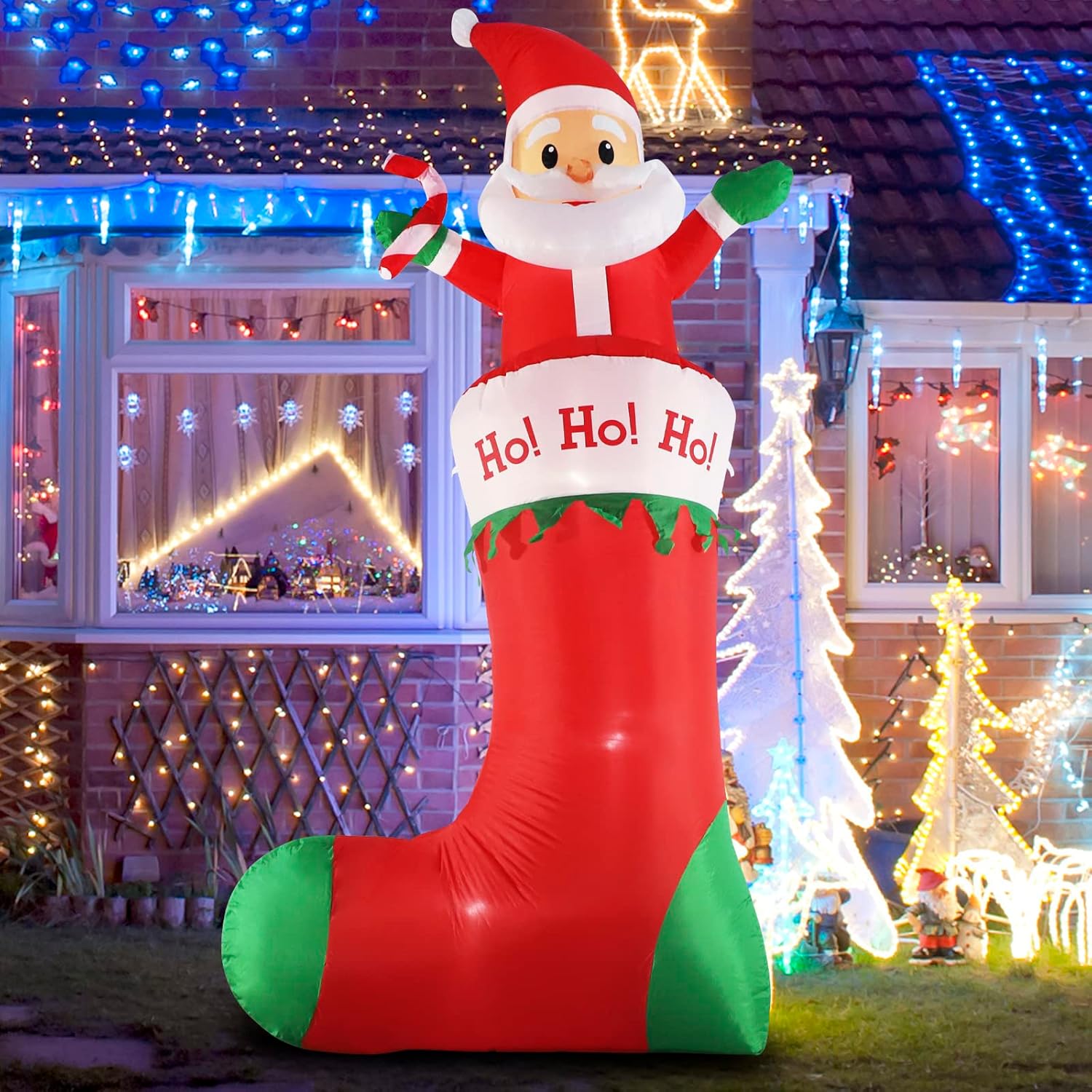 SHDEJTG 10ft Inflatable Santa Claus with LED Lights for Christmas Indoor/Outdoor Decor