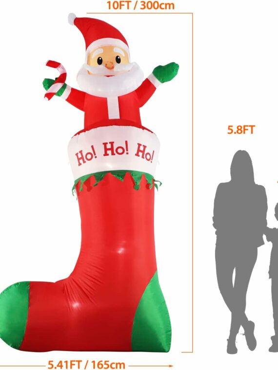 SHDEJTG 10ft Inflatable Santa Claus with LED Lights for Christmas Indoor/Outdoor Decor