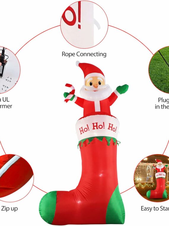 SHDEJTG 10ft Inflatable Santa Claus with LED Lights for Christmas Indoor/Outdoor Decor