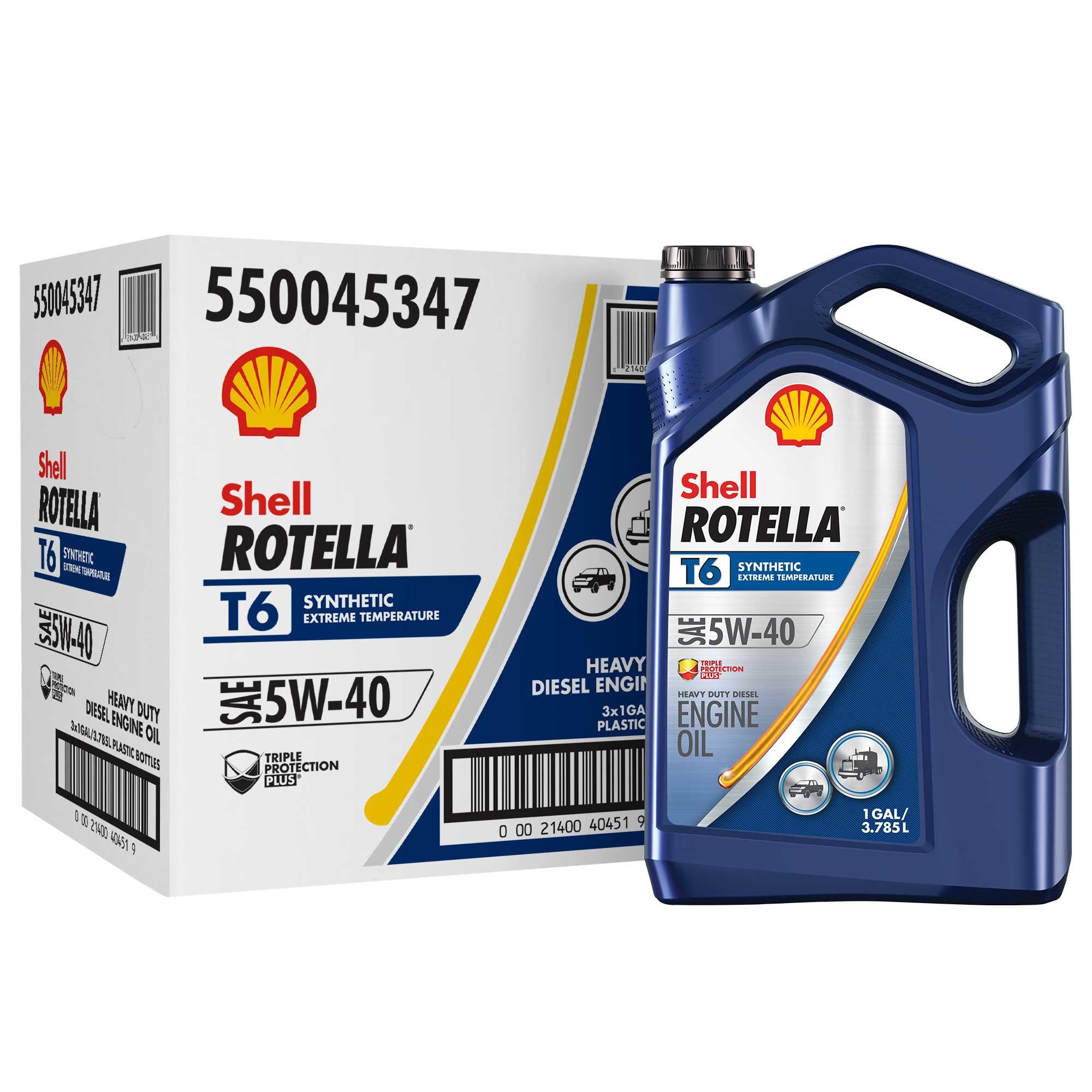 Shell Rotella T6 5W-40 Full Synthetic Diesel Engine Oil, Triple Protection Plus, 1 Gallon (3-Pack)