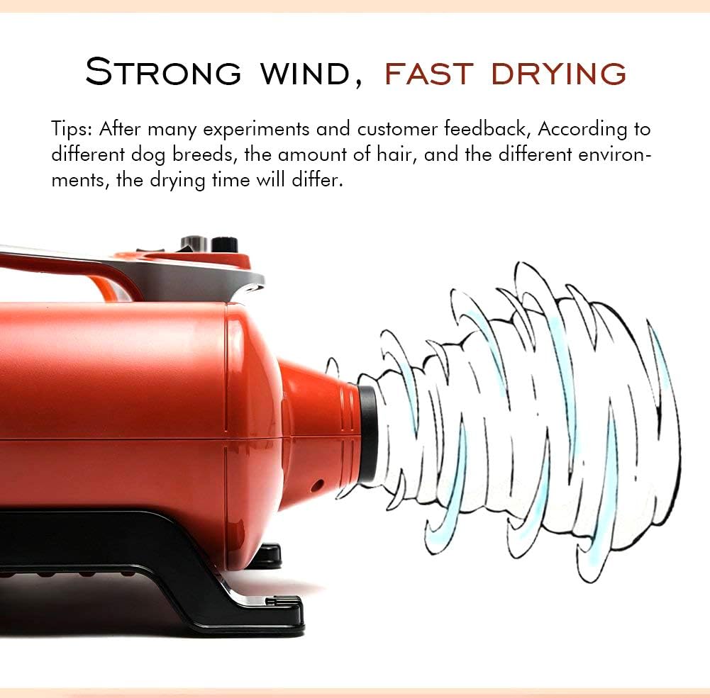 Shernbao 6.0HP High Velocity Dog Grooming Dryer with Adjustable Speed, Dual Motor, and Accessories