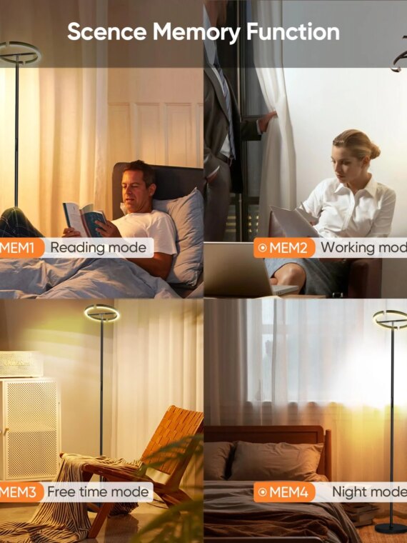 SIBRILLE LED Floor Lamp, Stepless Dimmable 3000-6000K, Adjustable Brightness, Energy Efficient, Modern Design, Remote Control