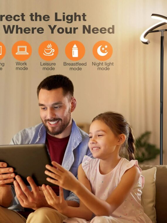 SIBRILLE LED Floor Lamp, Stepless Dimmable 3000-6000K, Adjustable Brightness, Energy Efficient, Modern Design, Remote Control