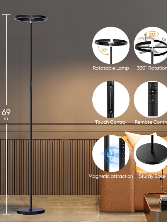 SIBRILLE LED Floor Lamp, Stepless Dimmable 3000-6000K, Adjustable Brightness, Energy Efficient, Modern Design, Remote Control