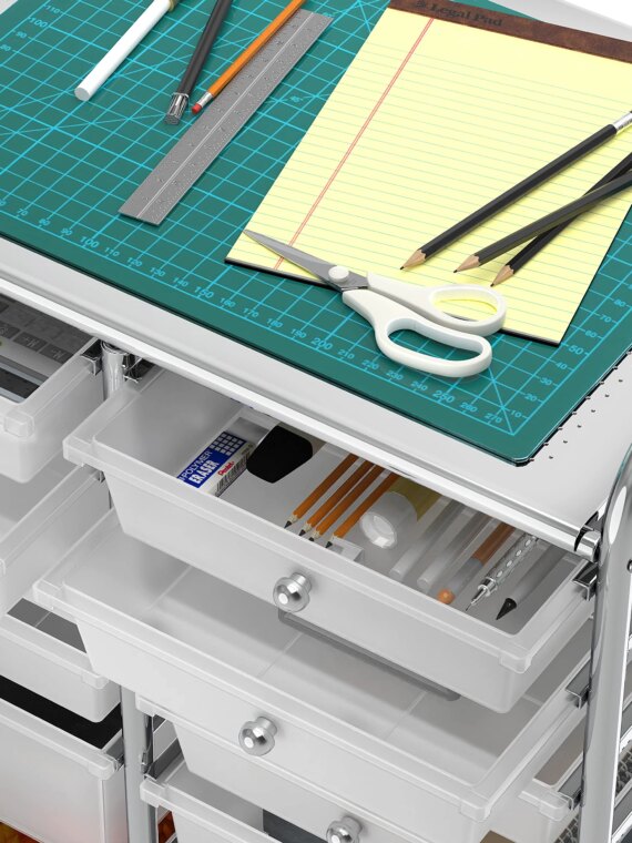 Simple Houseware 12-Drawer Rolling Utility Cart, Chrome Finish, Lockable Wheels, Metal Construction