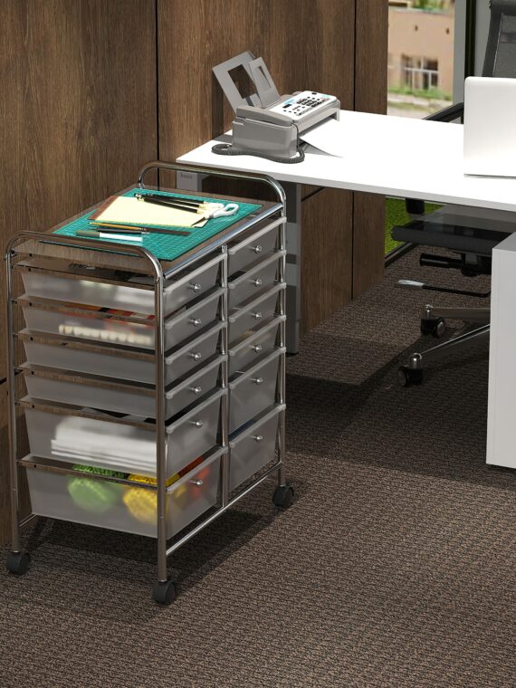 Simple Houseware 12-Drawer Rolling Utility Cart, Chrome Finish, Lockable Wheels, Metal Construction