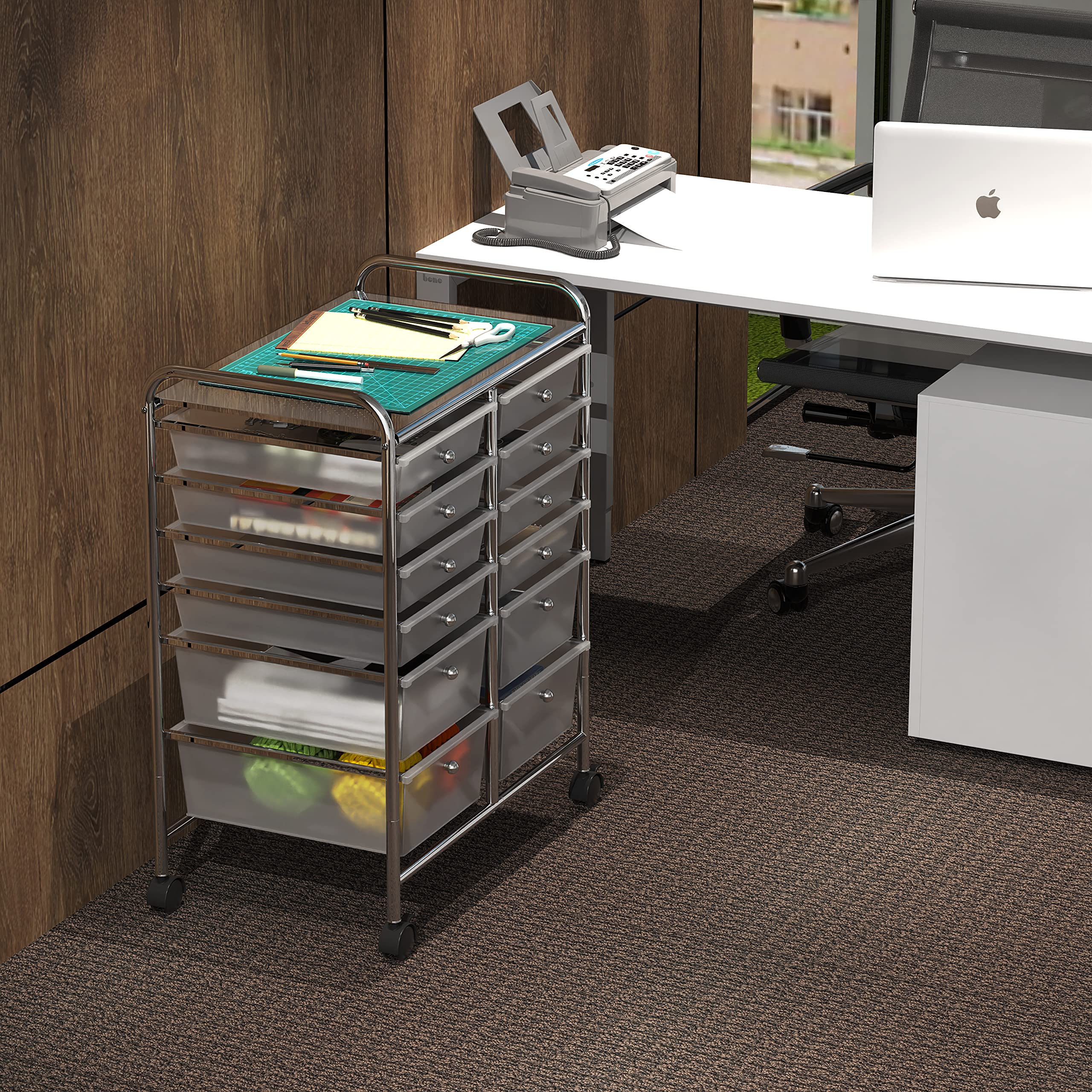 Simple Houseware 12-Drawer Rolling Utility Cart, Chrome Finish, Lockable Wheels, Metal Construction