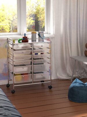 Simple Houseware 12-Drawer Rolling Utility Cart, Chrome Finish, Lockable Wheels, Metal Construction