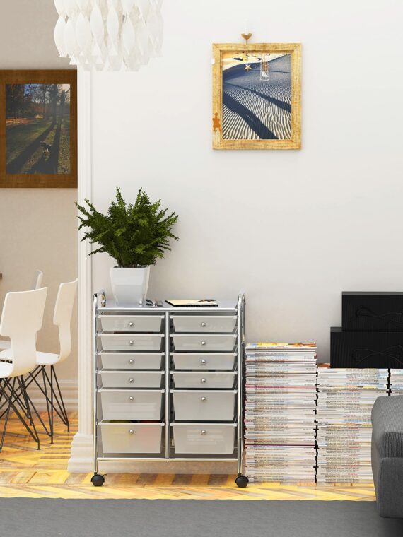 Simple Houseware 12-Drawer Rolling Utility Cart, Chrome Finish, Lockable Wheels, Metal Construction