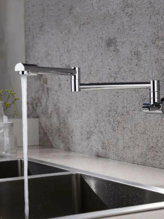 Sleek Stainless Steel Retractable Wall-Mounted Pot Filler Faucet for Kitchen by [Brand Name]