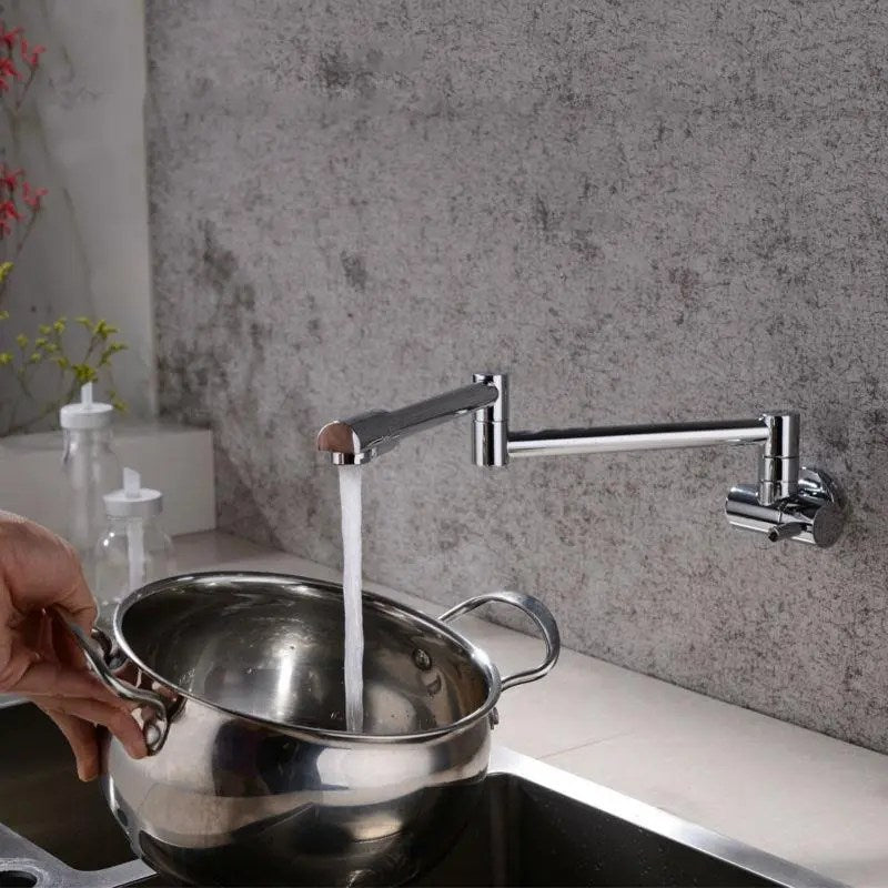 Sleek Stainless Steel Retractable Wall-Mounted Pot Filler Faucet for Kitchen by [Brand Name]