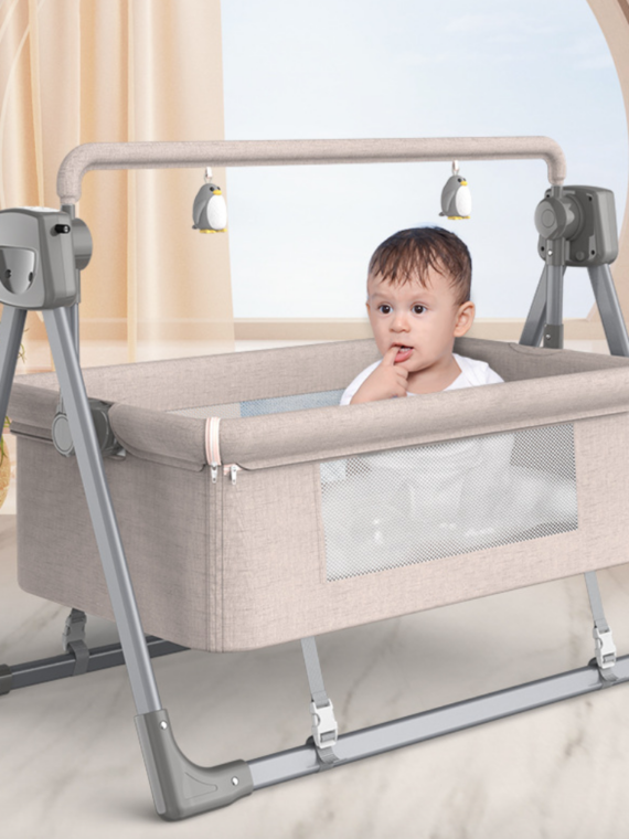 Smart Electric Baby Crib Bassinet with Music & Bluetooth, 5-Speed, Portable, Includes Remote & Carry Bag