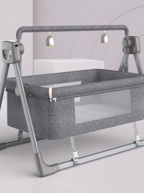 Smart Electric Baby Crib Bassinet with Music & Bluetooth, 5-Speed, Portable, Includes Remote & Carry Bag