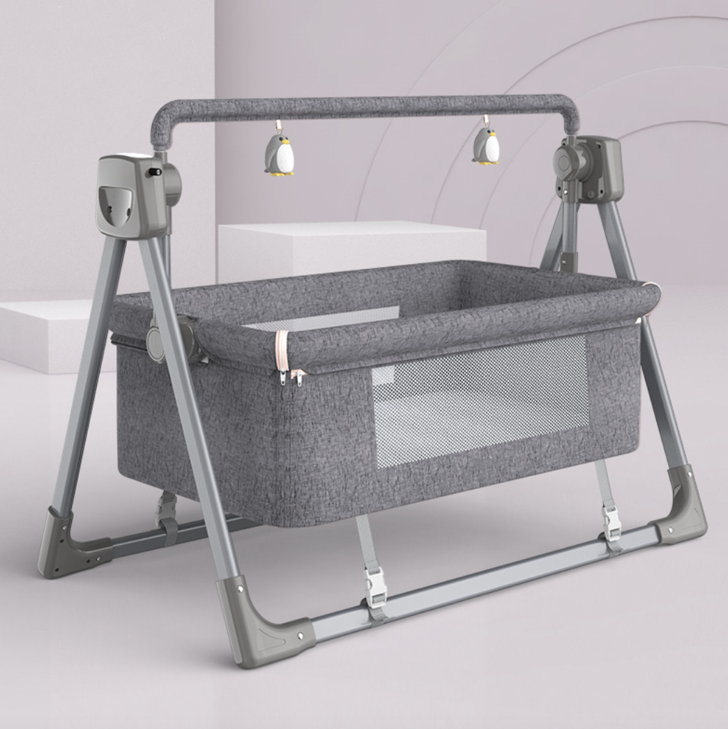 Smart Electric Baby Crib Bassinet with Music & Bluetooth, 5-Speed, Portable, Includes Remote & Carry Bag