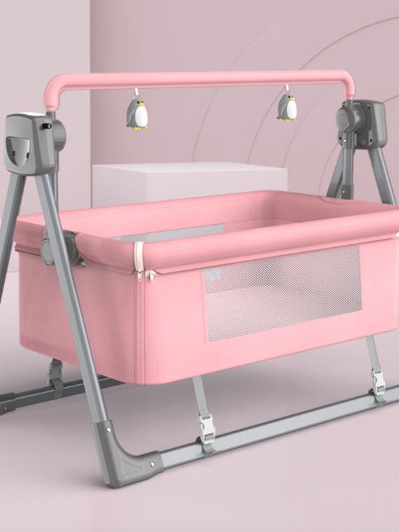 Smart Electric Baby Crib Bassinet with Music & Bluetooth, 5-Speed, Portable, Includes Remote & Carry Bag