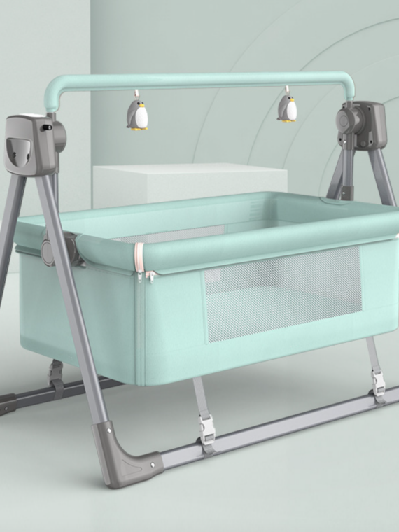 Smart Electric Baby Crib Bassinet with Music & Bluetooth, 5-Speed, Portable, Includes Remote & Carry Bag