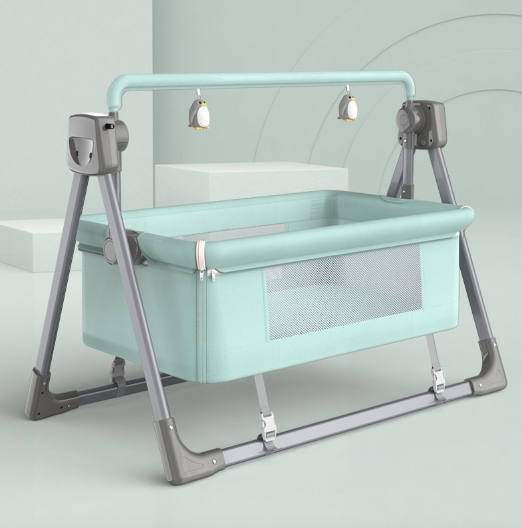 Smart Electric Baby Crib Bassinet with Music & Bluetooth, 5-Speed, Portable, Includes Remote & Carry Bag