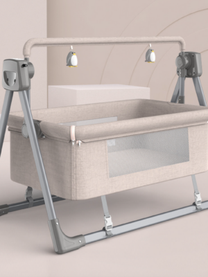 Smart Electric Baby Crib Bassinet with Music & Bluetooth, 5-Speed, Portable, Includes Remote & Carry Bag