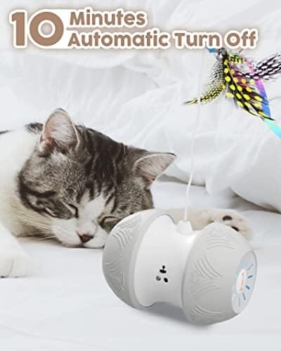 SmartPet Automatic Kitten Toy with 4 Feathers, 1000mAh Battery, LED Lights, 360° Rotation, Low Noise
