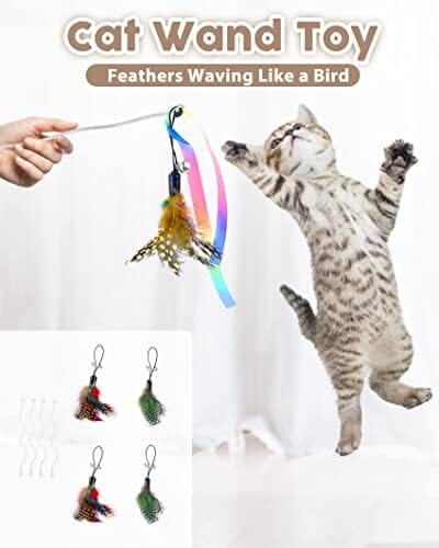 SmartPet Automatic Kitten Toy with 4 Feathers, 1000mAh Battery, LED Lights, 360° Rotation, Low Noise