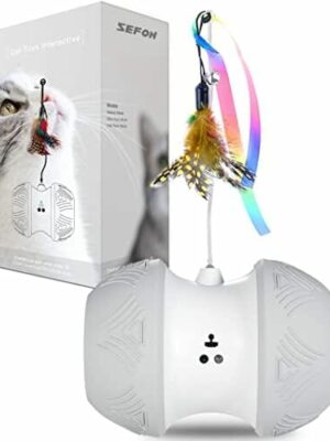 SmartPet Automatic Kitten Toy with 4 Feathers, 1000mAh Battery, LED Lights, 360° Rotation, Low Noise