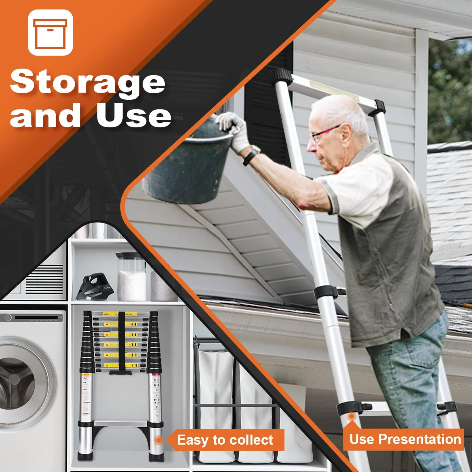 SocTone 12.5 FT Aluminum Telescoping Ladder with Stabilizers, Smart Locking, 330 lbs Capacity for Indoor/Outdoor Use