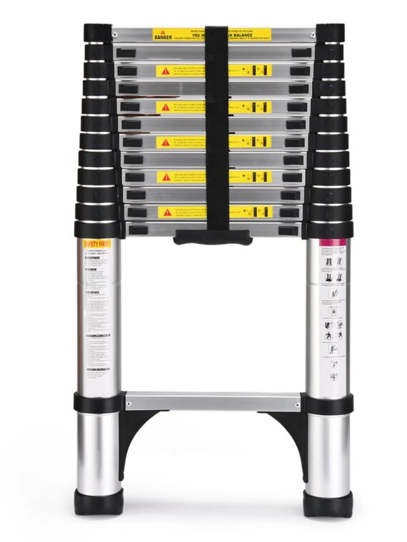 SocTone 12.5 FT Aluminum Telescoping Ladder with Stabilizers, Smart Locking, 330 lbs Capacity for Indoor/Outdoor Use