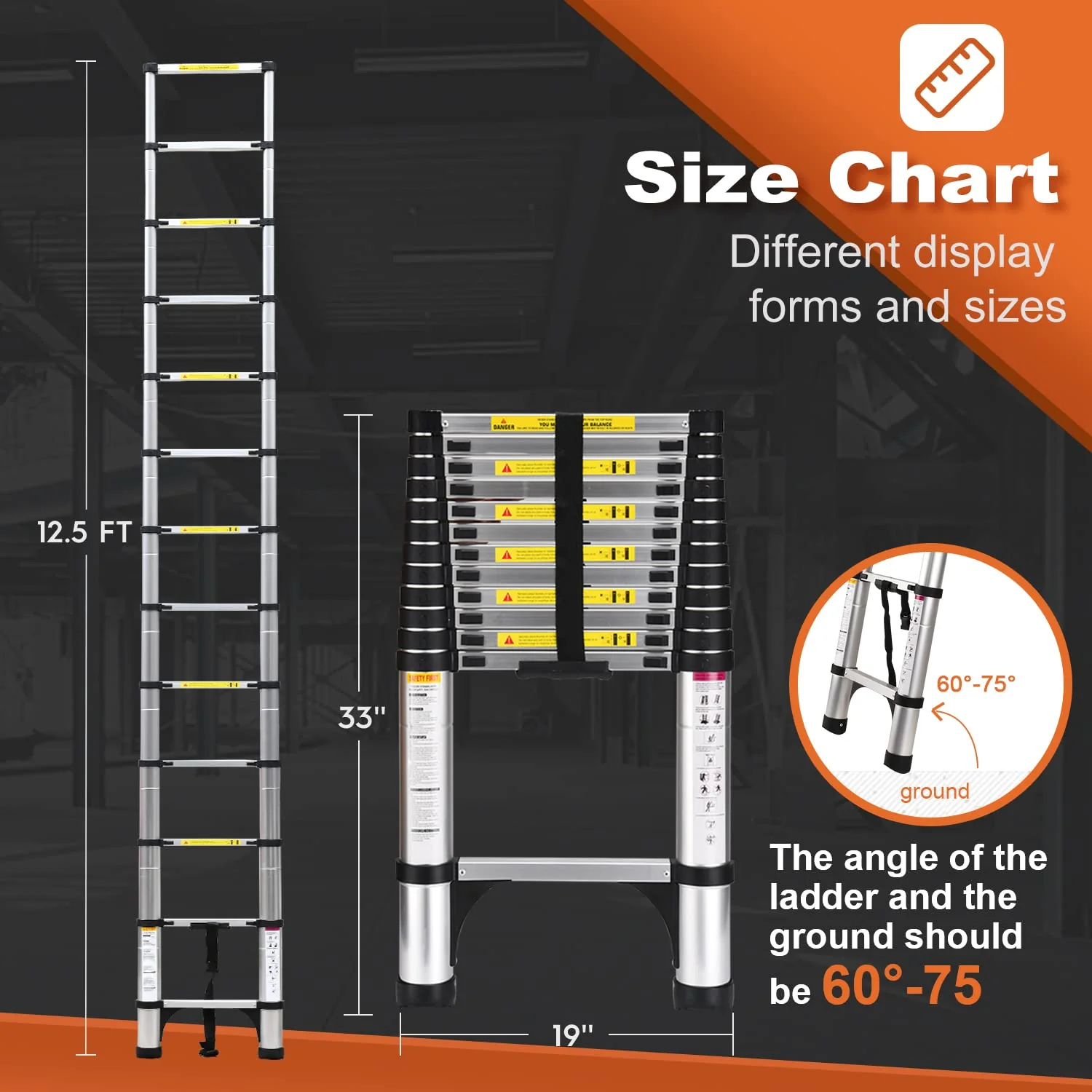 SocTone 12.5 FT Aluminum Telescoping Ladder with Stabilizers, Smart Locking, 330 lbs Capacity for Indoor/Outdoor Use