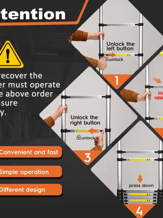 SocTone 12.5 FT Aluminum Telescoping Ladder with Stabilizers, Smart Locking, 330 lbs Capacity for Indoor/Outdoor Use