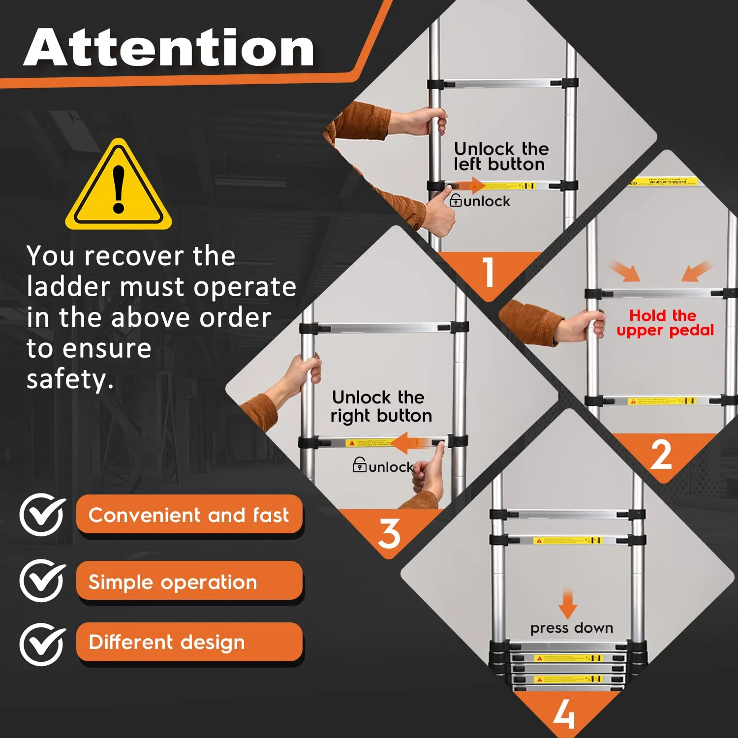 SocTone 12.5 FT Aluminum Telescoping Ladder with Stabilizers, Smart Locking, 330 lbs Capacity for Indoor/Outdoor Use