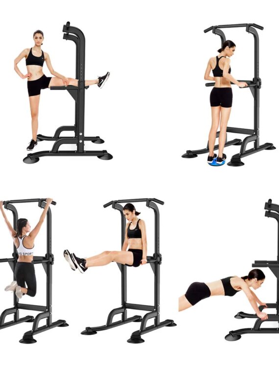 SogesPower Power Tower Dip Station Pull-Up Bar, Adjustable Height, 330 lbs Capacity, Full Body Workout Equipment