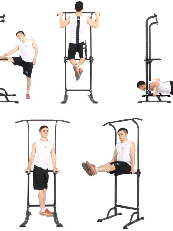 SogesPower Power Tower Dip Station Pull-Up Bar, Adjustable Height, 330 lbs Capacity, Full Body Workout Equipment