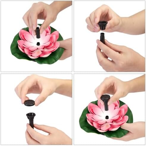 Solar Floating Water Lily Bird Bath Fountain, 6 Nozzles, Garden & Patio Decor
