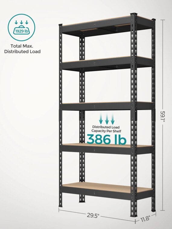 SONGMICS 5-Tier Adjustable Steel Garage Storage Shelves Set, 2 Units, 386 lb Capacity per Shelf