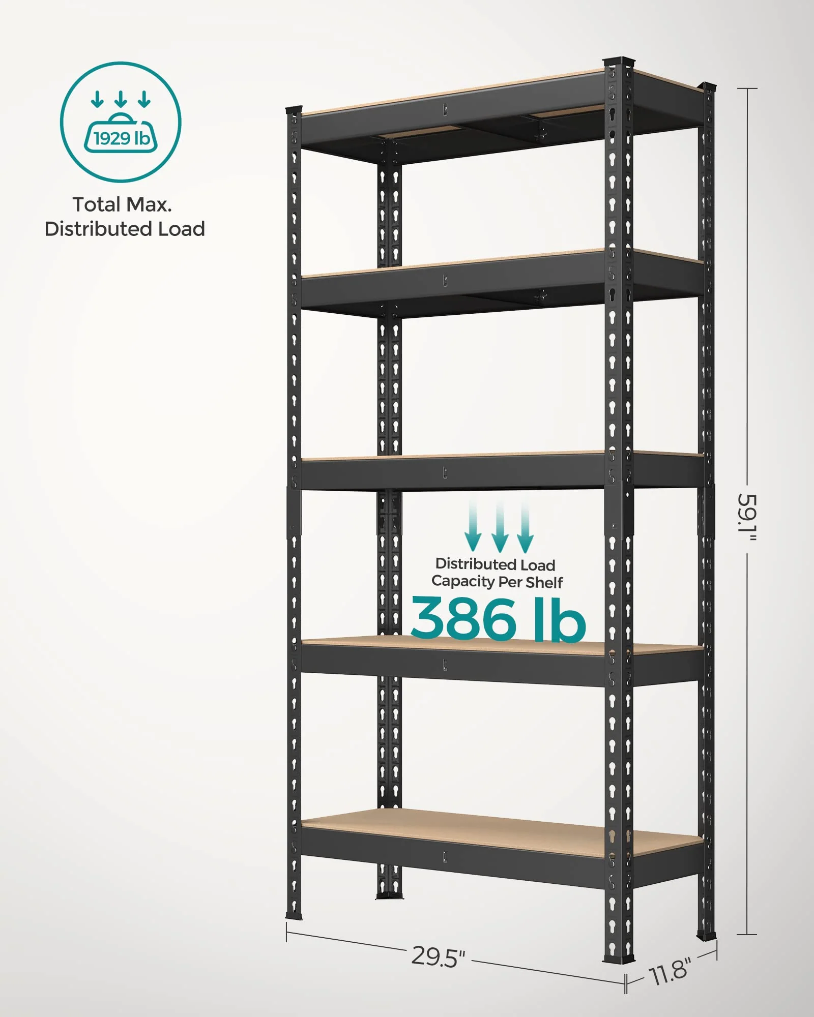 SONGMICS 5-Tier Adjustable Steel Garage Storage Shelves Set, 2 Units, 386 lb Capacity per Shelf