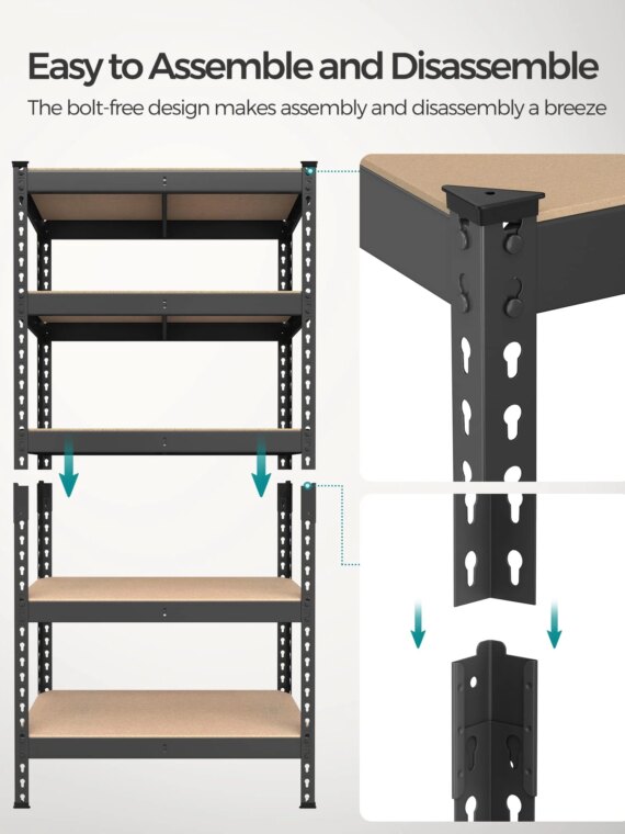 SONGMICS 5-Tier Adjustable Steel Garage Storage Shelves Set, 2 Units, 386 lb Capacity per Shelf
