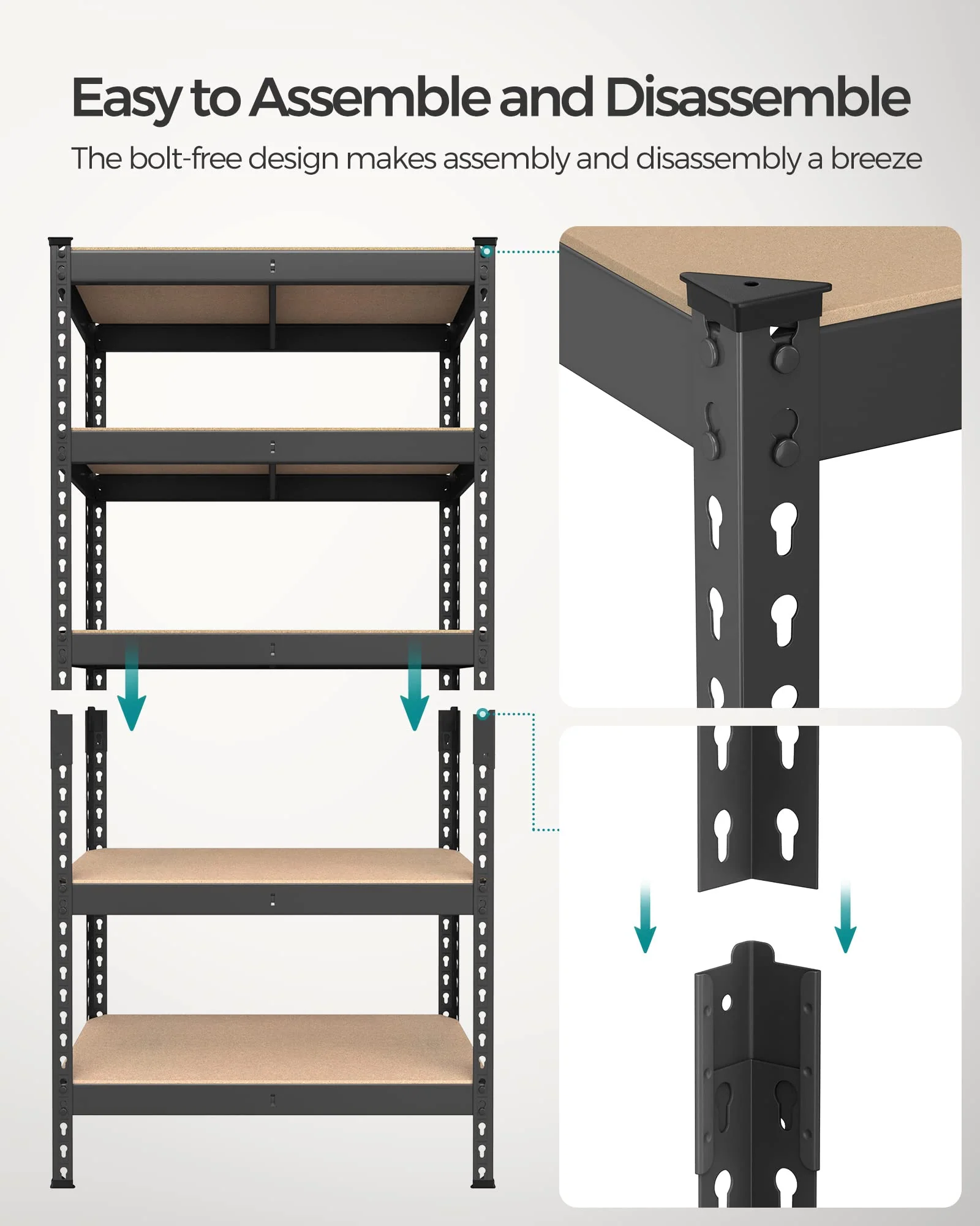 SONGMICS 5-Tier Adjustable Steel Garage Storage Shelves Set, 2 Units, 386 lb Capacity per Shelf