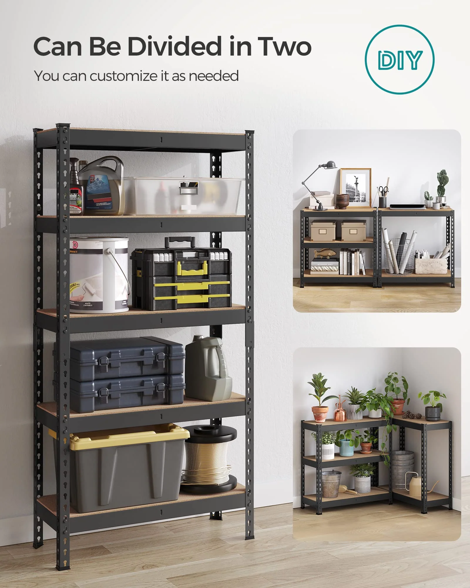 SONGMICS 5-Tier Adjustable Steel Garage Storage Shelves Set, 2 Units, 386 lb Capacity per Shelf