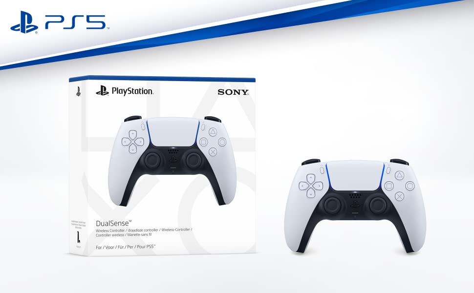 Sony PlayStation 5 DualSense Wireless Controller, White - Haptic Feedback & Adaptive Triggers