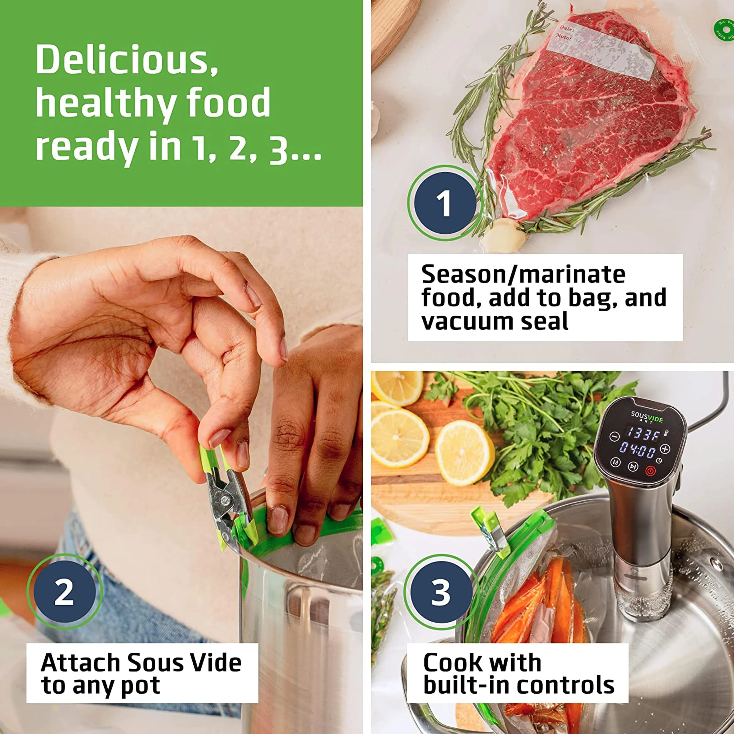 SOUSVIDE ART 800W Sous Vide Immersion Cooker Kit for Perfectly Cooked Meals