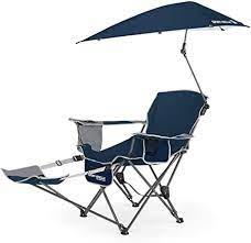 Sport-Brella Recliner Chair with Swiveling Umbrella, Midnight Blue - Portable, UPF 50+ Protection, Insulated Pockets, Steel Frame