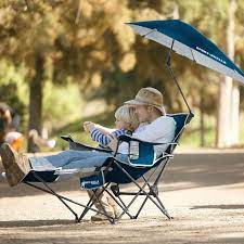 Sport-Brella Recliner Chair with Swiveling Umbrella, Midnight Blue - Portable, UPF 50+ Protection, Insulated Pockets, Steel Frame